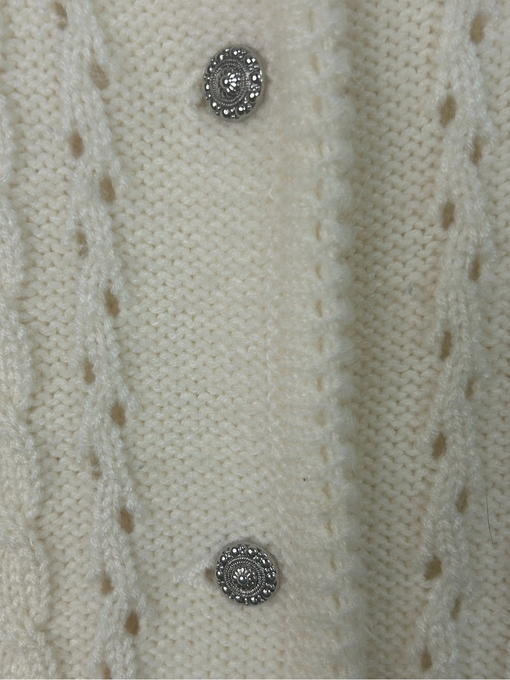 Vintage Cottagecore Grandmacore Cable Knit Cardigan Cream Sweater Size Small 90s - Picture 7 of 11